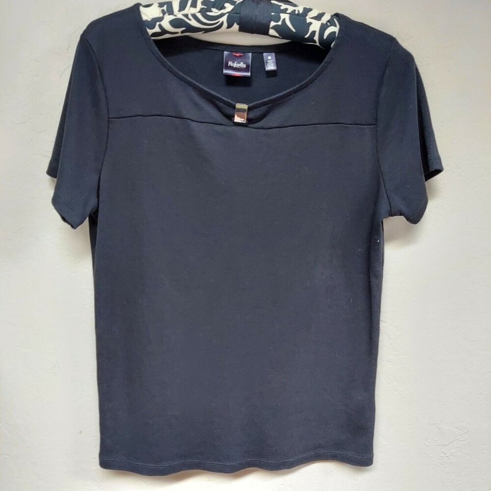Rafaella Women's Medium Black Cotton Round Neck Short Sleeve T-Shirt Top Casual